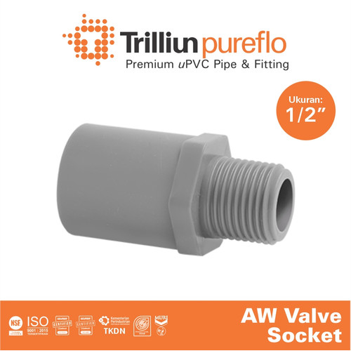 Fitting Pipa uPVC Trilliunpureflo AW Valve Socket 1/2" Inch