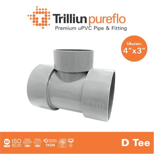 Fitting Pipa uPVC Trilliunpureflo D Tee 4" x 3" Inch