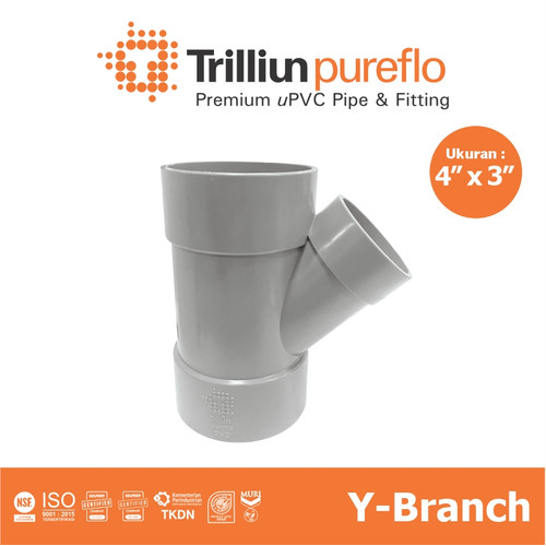 Fitting Pipa uPVC Trilliunpureflo D Y-Branch 4" x 3" Inch