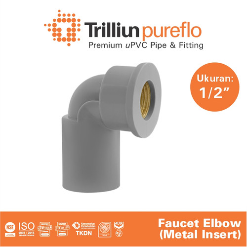 Fitting Pipa uPVC Trilliunpureflo Faucet Elbow Metal Insert 1/2" Inch