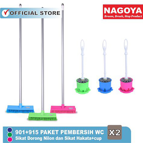 Paket Pembersih WC - Sikat Dorong Nilon + Sikat WC Hakata + Cup Nagoya