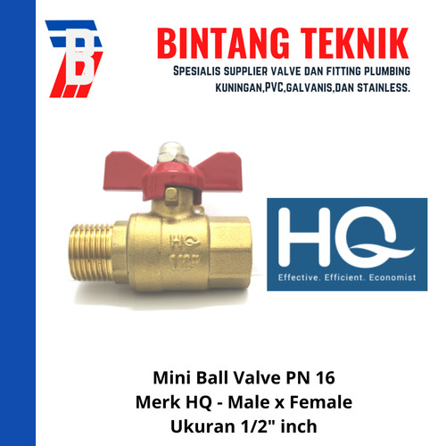 Mini Ball Valve 1/2" inch Kuningan Male x Female Merk HQ