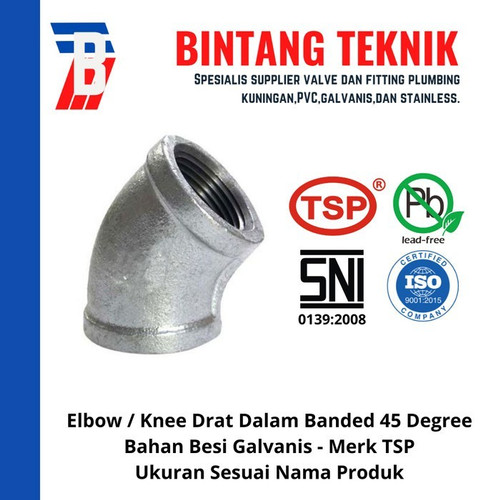 Elbow / Knee 1" inch Besi Galvanis TSP 45 Derajat