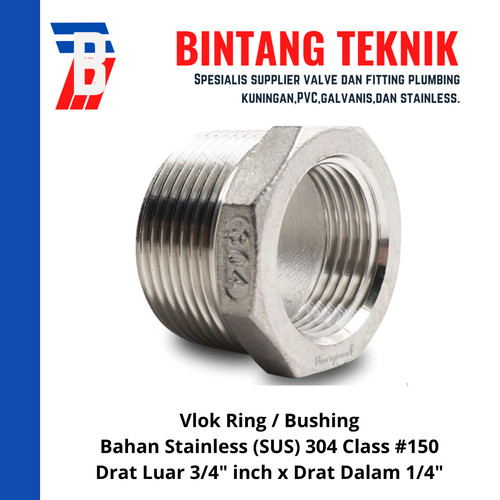 Vlok Ring Stainless (SUS) 304 Drat Luar 3/4" x Drat Dalam 1/4"