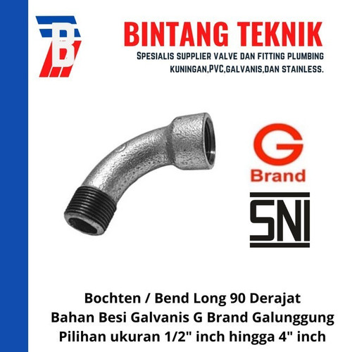 Bochten 1 1/2" inch Besi Galvanis G Brand Galunggung 90 Derajat