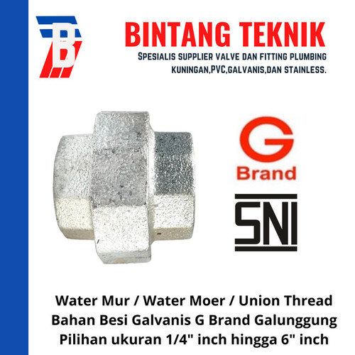 Water Mur Drat 3/8" inch Besi Galvanis G Brand Galunggung