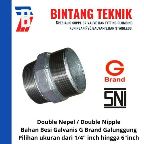 Double Nepel 2" inch Besi Galvanis G Brand Galunggung