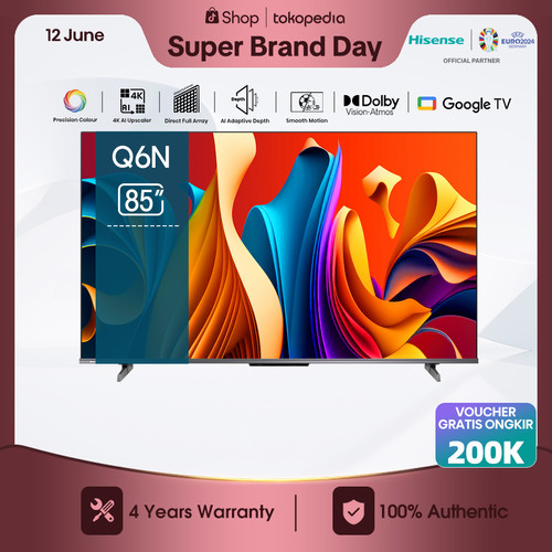 Hisense 85Q6N 85" Inch QLED Quantum Dot Google Smart TV Bezelles Design Dolby Vision Atmos