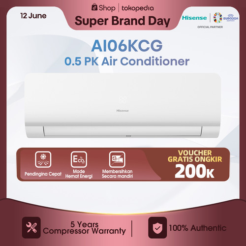 Hisense AC 1/2PK (0.5 PK) Inverter  - AI06KCG (Indoor+Outdoor Unit)