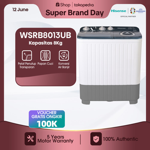 Hisense Mesin Cuci 2 Tabung Top Loading 8KG Washing Machine WSRB8013UB