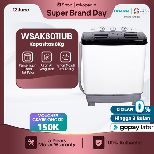 Hisense Mesin Cuci 2 Tabung Top Loading 8 KG WSAK8011UB