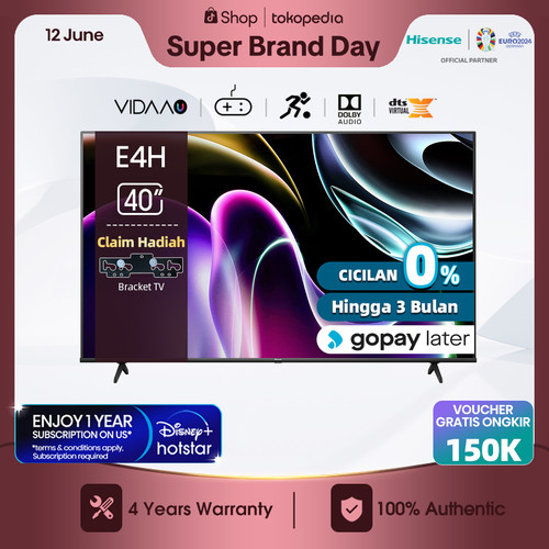 (FREE PACKING KAYU) Hisense 40E4H 40 inch Vidaa Smart TV Bezelles