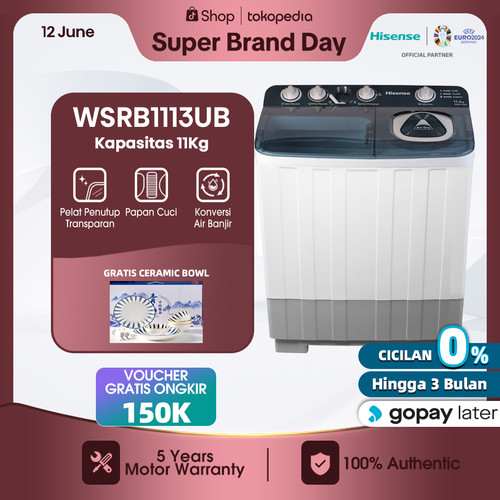 Hisense Mesin Cuci 2 Tabung Top Loading 11 KG  WSRB1113UB