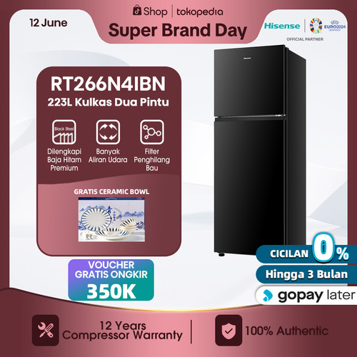 Hisense RT266N4IBN Kulkas 2 Pintu 223L lemari es Refrigerator Black