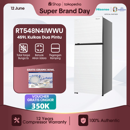 Hisense Kulkas 2 Pintu lemari es Refrigerator RT548N4IWWU Inverter