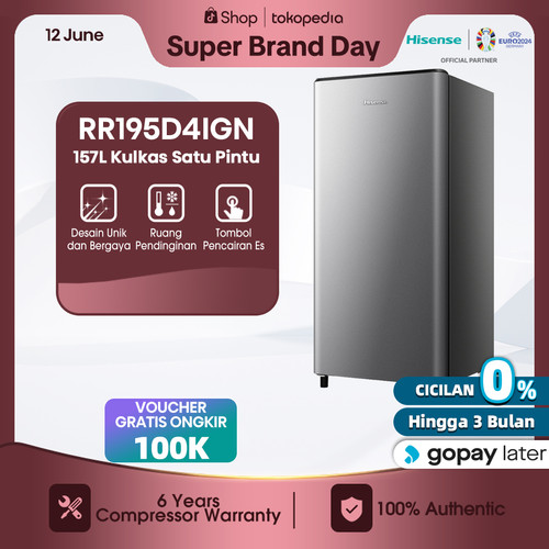 Hisense Kulkas 1 Pintu 157L lemari es Refrigerator RR195D4IGN - Silver