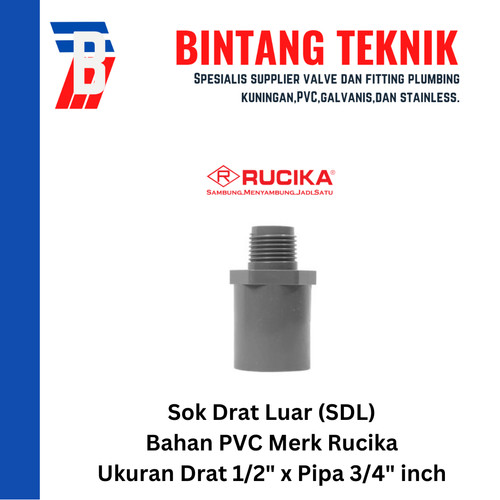 Sok Drat Luar (SDL) PVC Rucika Drat 1/2" X Pipa 3/4" inch