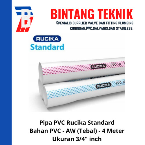 Pipa PVC Rucika Putih 3/4" inch Ketebalan AW (Tebal) 4 Meter