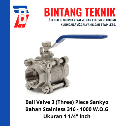 Ball Valve 3 (Three) Piece 1 1/4" inch Stainless 316 Sankyo