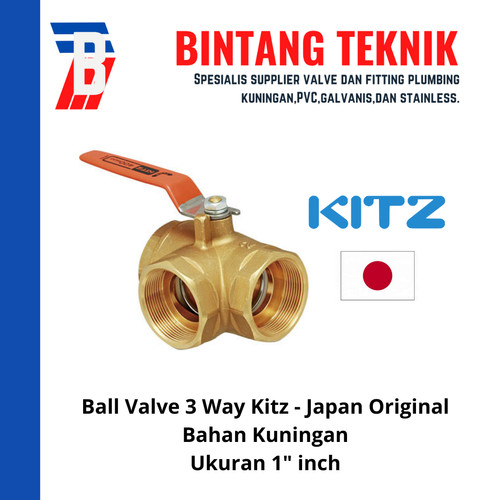 Ball Valve 3 Way / Cabang Tiga 1" inch Kuningan Kitz