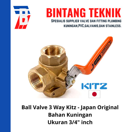 Ball Valve 3 Way / Cabang Tiga 3/4" inch Kuningan Kitz