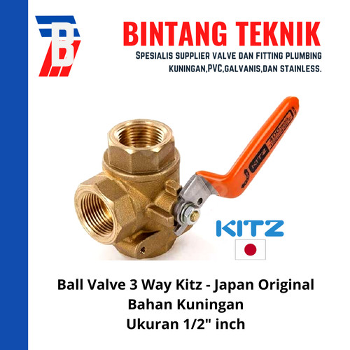 Ball Valve 3 Way / Cabang Tiga 1/2" inch Kuningan Kitz