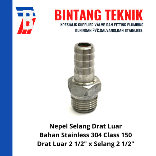 Nepel Selang Stainless (SUS) 304 Drat Luar 2 1/2" x Selang 2 1/2"