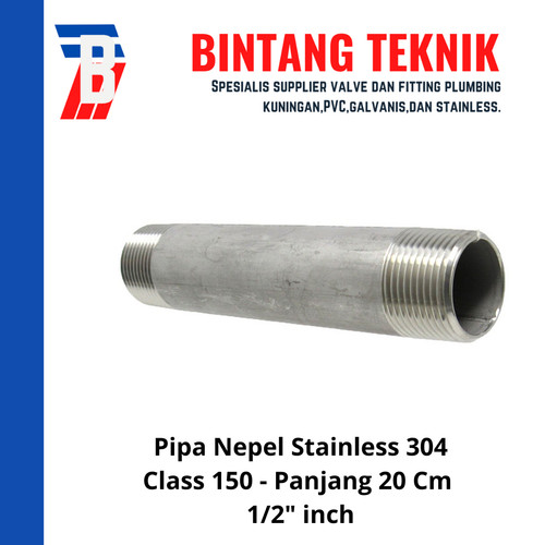 Pipa Nepel (Nipple) 20 cm 1/2" inch Stainless 304