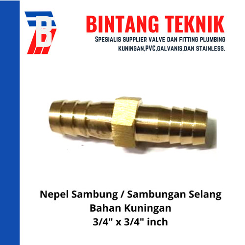 Nepel Sambung / Sambungan Selang Kuningan 3/4" inch