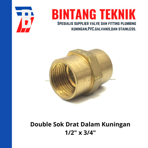 Double Sok (Sock) Drat Dalam Kuningan 1/2" x 3/4"