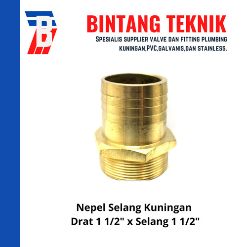 Nepel (Nipple) Selang Kuningan Drat 1 1/2" x Selang 1 1/2"