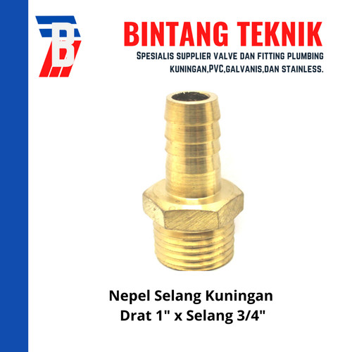 Nepel (Nipple) Selang Kuningan Drat 1" x Selang 3/4"