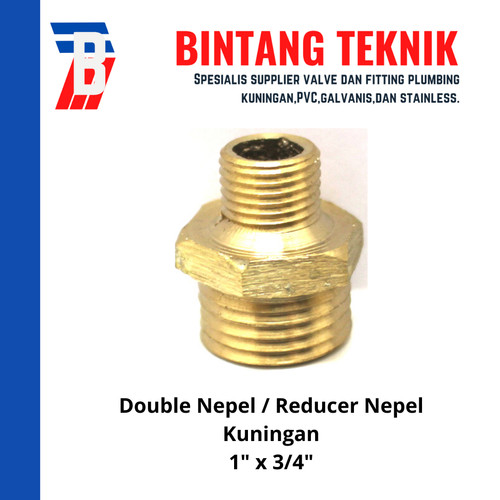 Double Nepel (Nipple) Kuningan / Reducer Nepel Kuningan 1" x 3/4"