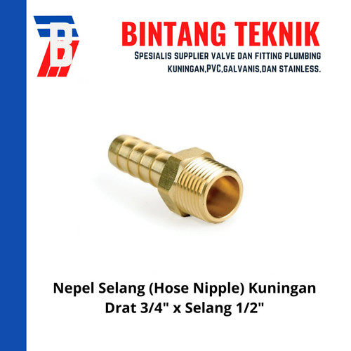 Nepel (Nipple) Selang Kuningan Drat 3/4" x Selang 1/2"