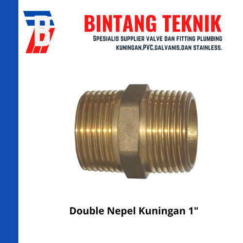 Double Nepel (Nipple) kuningan ukuran 1 inch