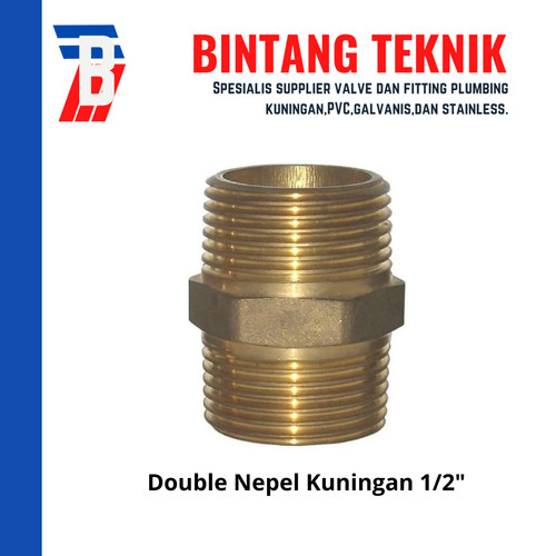 Double Nepel (Nipple) kuningan ukuran 1/2 inch