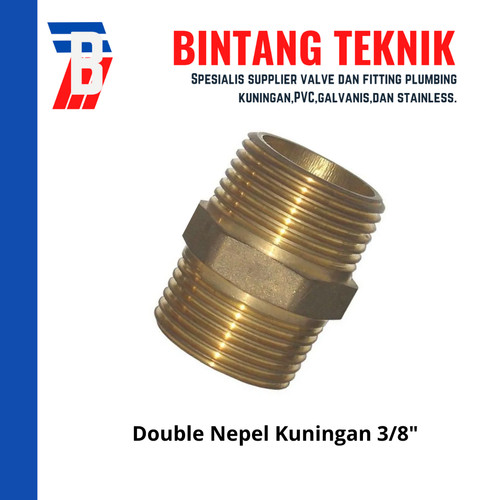 Double Nepel (Nipple) kuningan ukuran 3/8 inch