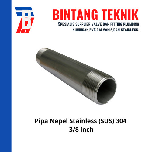 Pipa Nipple Stainless Steel 304 ukuran 3/8 inch