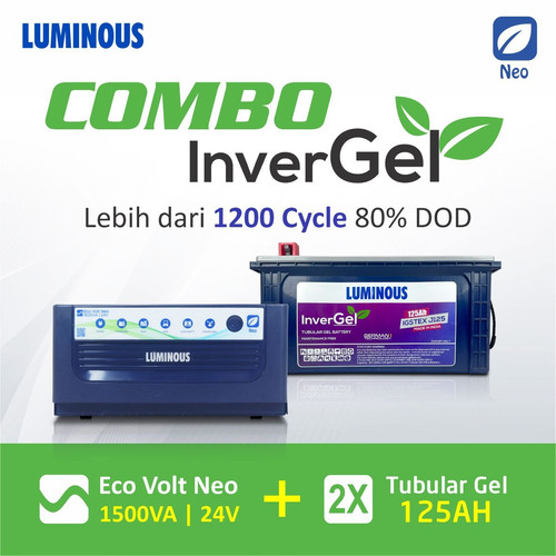 COMBO LUMINOUS Inverter Eco Volt 1500VA 24V baterai 125AH tubular GEL