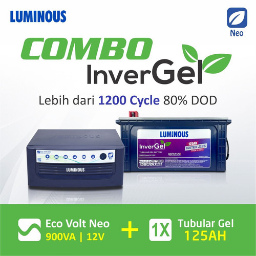 COMBO LUMINOUS Inverter Eco Volt 900VA 12V baterai 125 AH tubular GEL