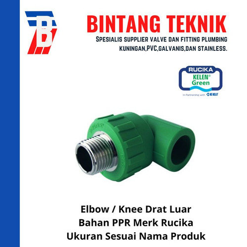 Elbow Drat Luar PPR Pipa 3/4" inch (25 mm) x Drat 3/4" inch Rucika