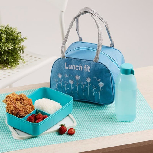 CPM Lunchfit Flowery Kotak Tas Bekal Makan Lunch Box Bag Set Botol Air