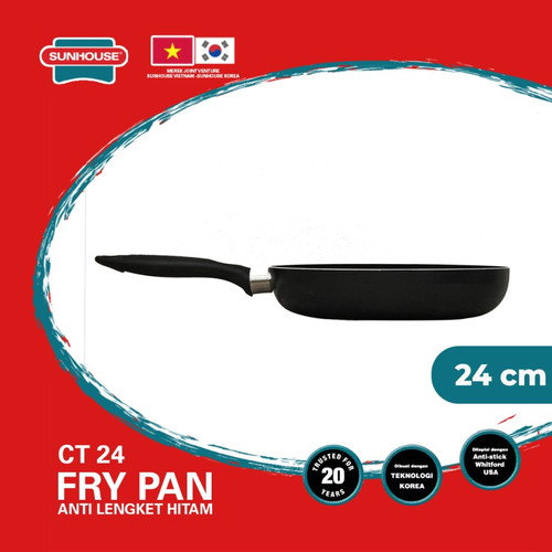 Sunhouse CT24 Wajan Teflon 24cm Plain Fry Pan Kuali Wok Anti Lengket