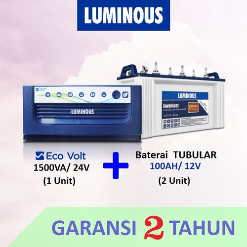 PROMO COMBO PAKET 1500VA ECO VOLT + BATERAI 100AH TUBULAR LUMINOUS