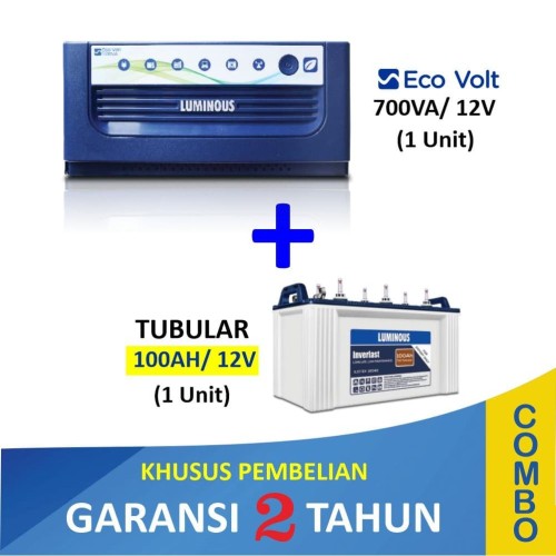 PROMO COMBO PAKET 700VA ECO VOLT + BATERAI 100AH TUBULLAR LUMINOUS