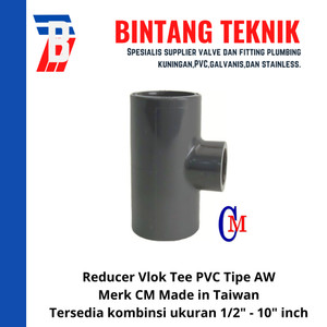 Reducer Vlok Tee 1 1/2" x 1 1/4" PVC AW Merk CM Taiwan