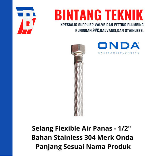 Selang Fleksible Air Panas (Flexible Hose) 1/2" Onda 30 cm