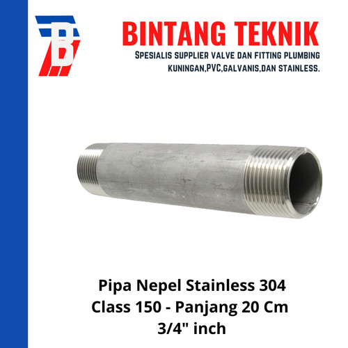 Pipa Nepel (Nipple) 20 cm 3/4" inch Stainless 304