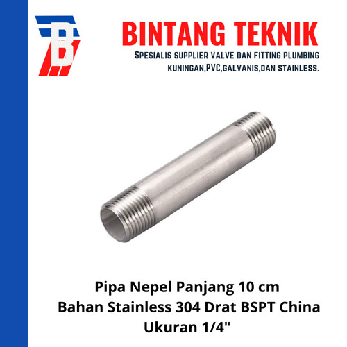 Pipa Nepel (Nipple) 10 cm 1/4" inch Stainless 304