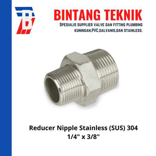 Double Nepel / Reducer Nepel (Nipple) 3/8" x 1/4" Stainless 304 #150